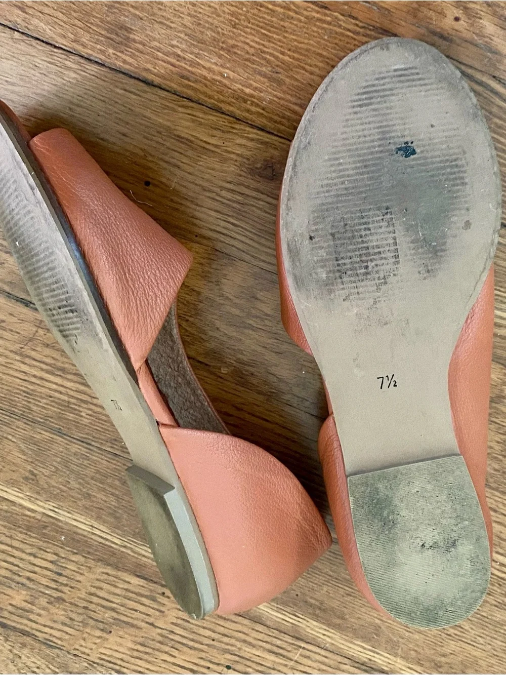 Anthropologie Terracotta Open-Toe Leather Flats